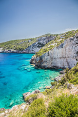 View from Skinari belvedere on Blue Caves. Zakynthos Island.