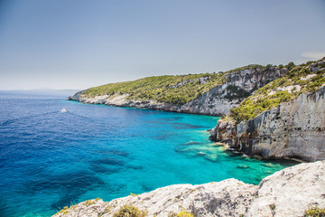 View from Skinari belvedere on Blue Caves. Zakynthos Island.