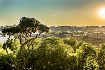 Beautiful panoramic view from the top of the Capital City, churches, houses, architecture from Gianicolo.