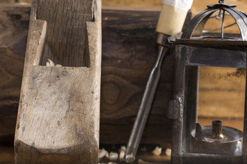 cabinetmaker chisel and plane in a carpentry workshop