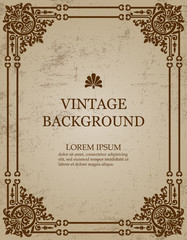Vector vintage old paper background with royal pattern frame as a template to create book covers, greeting cards, invitations, backdrops, posters.