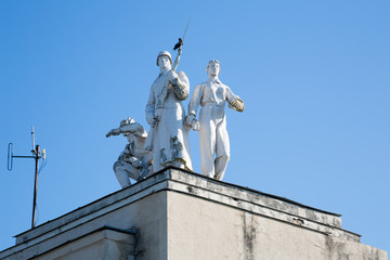 Sculpture on the building sluice of the Moscow Canal
