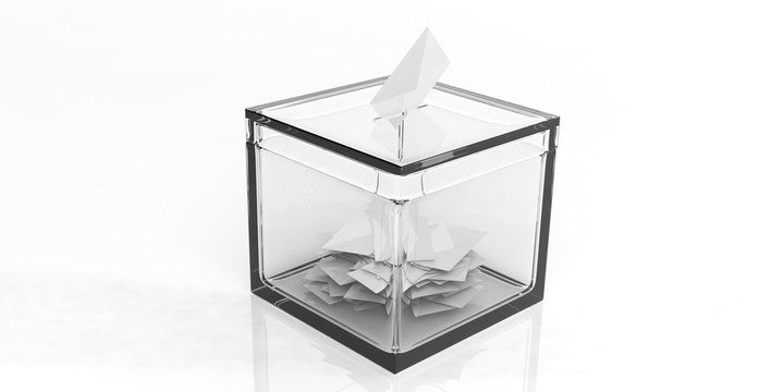 Glass ballot box on white background. 3d illustration