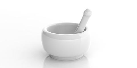 Mortar and pestle on white background. 3d illustration