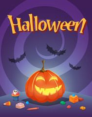 Halloween pumpkin, Holiday post-card, Vector Illusatrtion