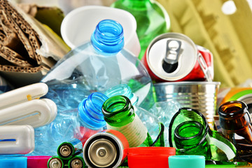 Recyclable garbage consisting of glass, plastic, metal and paper