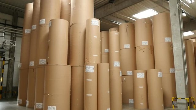 large rolls of packaging cardboard at the warehouse