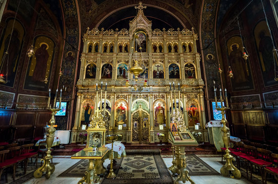 Iconostasis of Orthodox Assumption Church in Brasov city in Romania