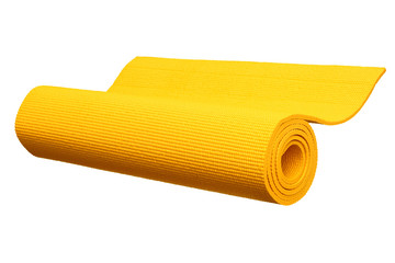 Yellow yoga mat isolated on white