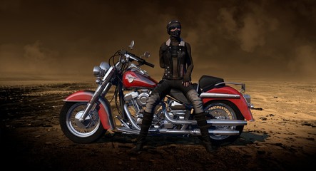 Obraz na płótnie Canvas Biker Female Sitting On Motorcycle 3D Render