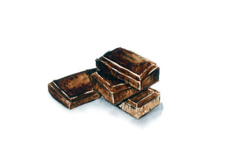 Chocolate, watercolor painting isolated on white background 