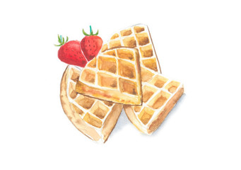 Waffle, Watercolor painting isolated on white background