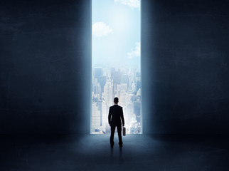 Obraz premium businessman in front of the huge gate