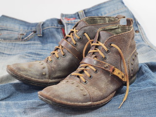 old leather workwear shoes