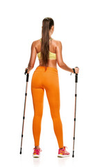 Nordic walking woman from back