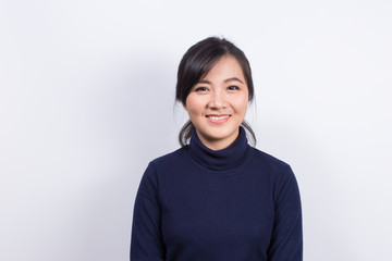 Portrait: Smile of woman on isolated white background