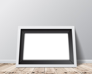 Blank horizontal frame on white wall background.