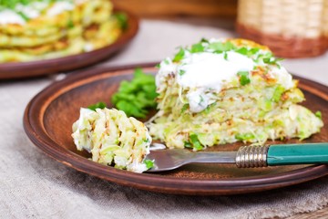 piece vegetable cake with zucchini. selective focus