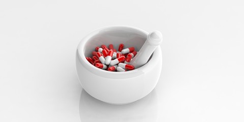 Mortar and pestle on white. 3d illustration
