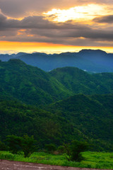 Fototapeta premium Mountains with golden light in the morning.