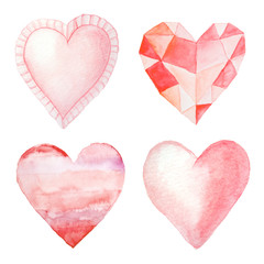 Watercolor hand painted hearts