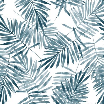 Palm leaves. Watercolor seamless  pattern. Hand drawn floral background