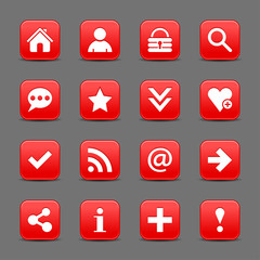 Red satin icon web button with white basic sign