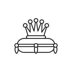 Crown on a pillow icon in outline style on a white background