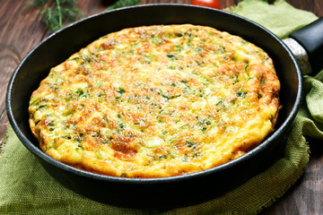 Omelet in frying pan