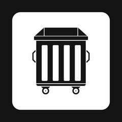 Dumpster on wheels icon in simple style isolated on white background. Garbage symbol