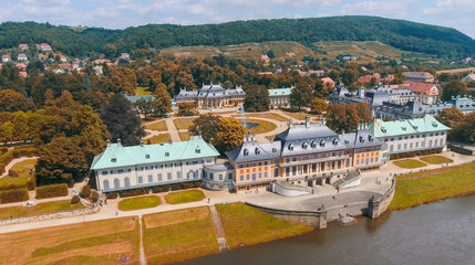 Saxony, Germany. Beautiful aerial view of Pillnitz Castle