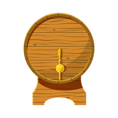 Wooden beer keg icon in cartoon style isolated on white background