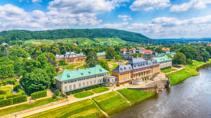 Aerial view of Pillnitz Castle, Germany - obrazy, fototapety, plakaty