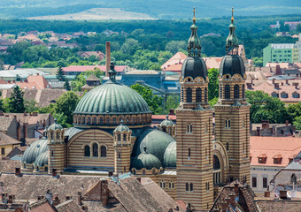 Obraz premium Aerial view with Orthodox Holy Trinity Cathedral in Sibiu in Romania