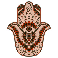 Color vector hamsa hand drawn symbol.
