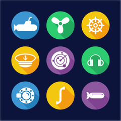 Submarine Icons Flat Design Circle