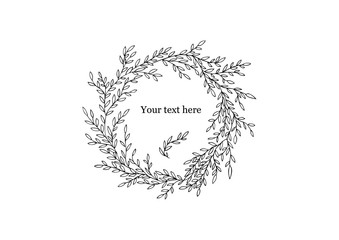 Handwritten doodle wreath of branches with small leaves for your personal design