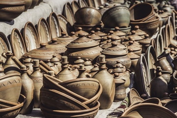 Obraz premium Old ceramic tableware. Ukrainian handmade. 