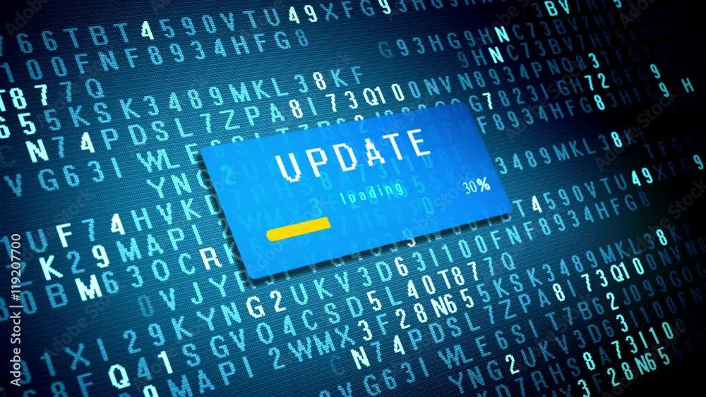 Wall mural progress bar of update loading process on computer display with animated numbers on background. 4k v