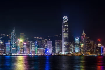 Papier Peint photo autocollant Hong Kong Vue nocturne du port de Victoria à Hong Kong