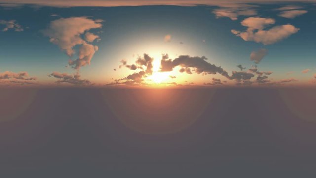 360 degree Panoramic Sky and Clouds at sunset. ready for use in 3D environment mapping