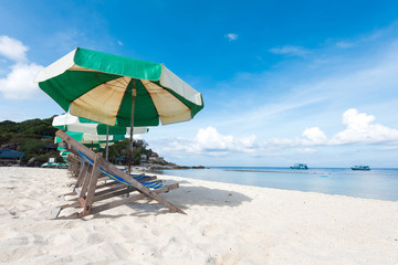 Beach side with umbrella and chair at Nang Yuan Island, Thailand