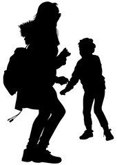 Silhouette of a mother and daughter on white background