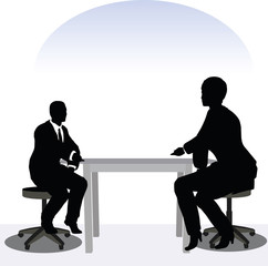 business man and woman silhouette in meeting pose