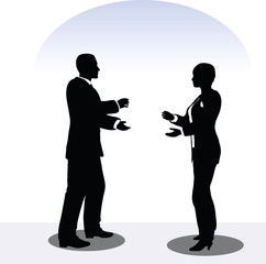 man and woman silhouette in meeting pose