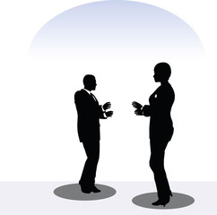 man and woman silhouette in meeting pose