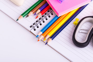 School supplies isolated on white background.