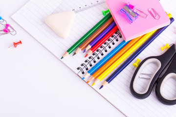 School supplies isolated on white background.