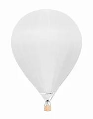 Deurstickers Ballon Witte hete luchtballon met mand die op witte achtergrond wordt geïsoleerd