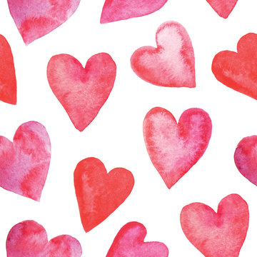 Seamless pattern with Watercolor hearts